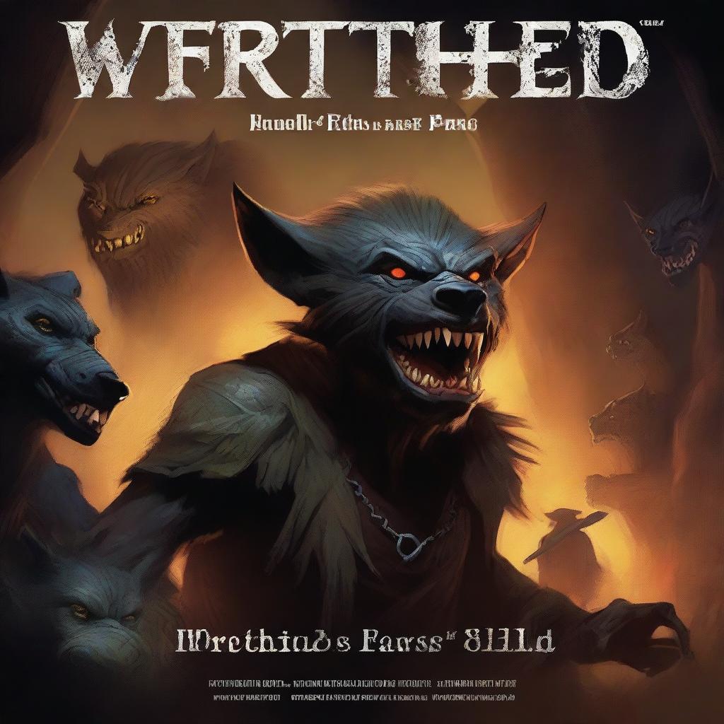 A dramatic movie poster for 'Wretched Face Cavern' featuring an evil gnoll druid with a sinister expression