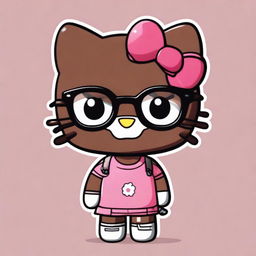 A dark-skinned Hello Kitty character wearing glasses and sporting short, layered hair