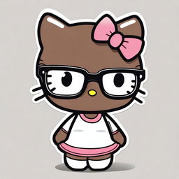 A dark-skinned Hello Kitty character wearing glasses and sporting short, layered hair