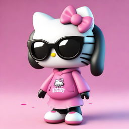 A 3D-rendered dark-skinned Hello Kitty character wearing glasses and layered hair, dressed in oversized clothing