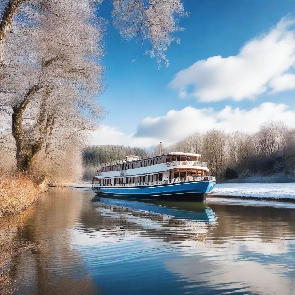 A close-up view of a riverboat in France during wintertime