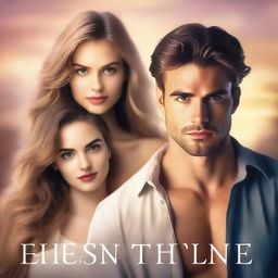 A romance book cover featuring a handsome man in the foreground, with two beautiful women standing behind him