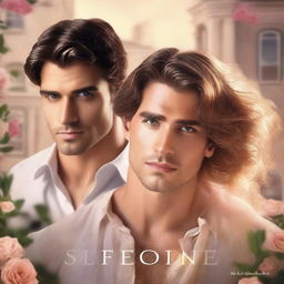 A romance book cover featuring a handsome man in the foreground, with two beautiful women standing behind him