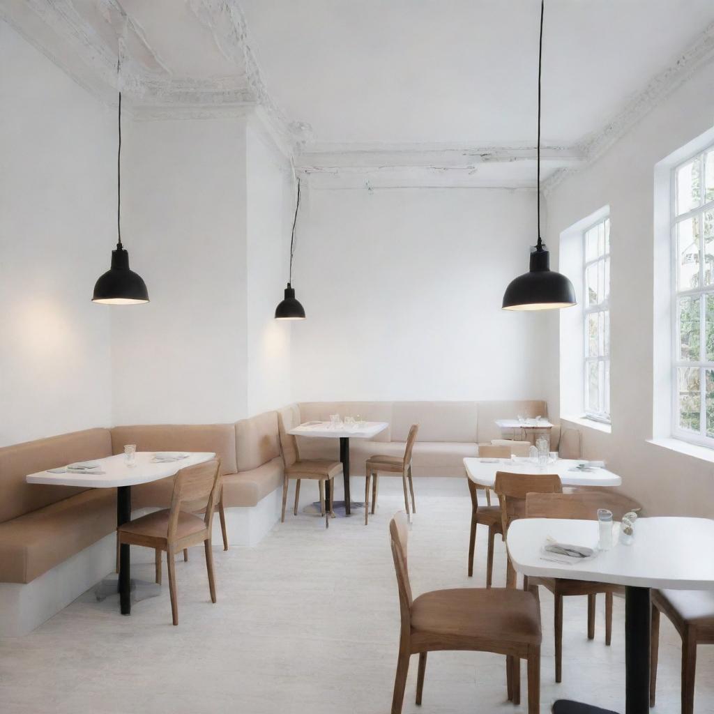 Design a themed restaurant with white-painted walls.