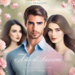 A romance book cover featuring a handsome man standing confidently in the foreground