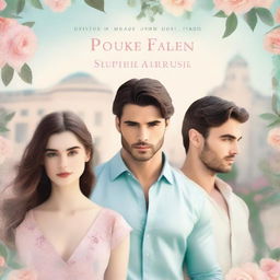 A romance book cover featuring a handsome man standing confidently in the foreground