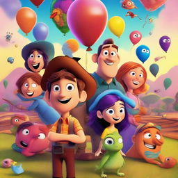 A vibrant and colorful movie poster in the style of Pixar, featuring whimsical characters, a captivating background, and a magical atmosphere