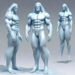 Glacius Icesea is a tall and imposing figure at 6'2" (188 cm) with a lithe yet strong build, weighing around 180 lbs (82 kg)