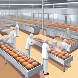 A detailed illustration of an industrial coxinha production line