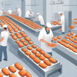 A detailed illustration of an industrial coxinha production line