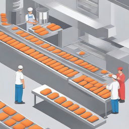 A detailed illustration of an industrial coxinha production line