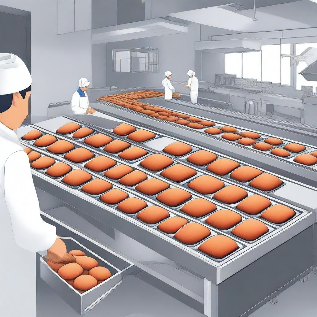 A detailed illustration of an industrial coxinha production line