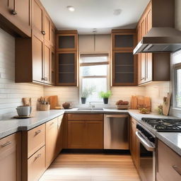 A cozy and modern kitchen with sleek countertops, stainless steel appliances, and warm lighting