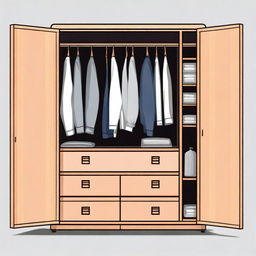 A detailed illustration of a wardrobe or clothing cabinet, showcasing its design and storage compartments