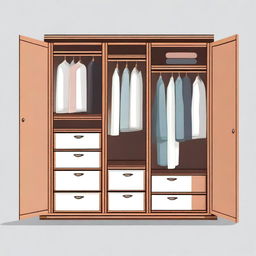 A detailed illustration of a wardrobe or clothing cabinet, showcasing its design and storage compartments