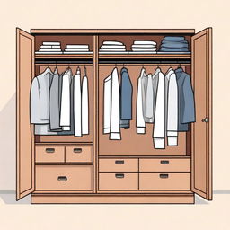 A detailed illustration of a wardrobe or clothing cabinet, showcasing its design and storage compartments