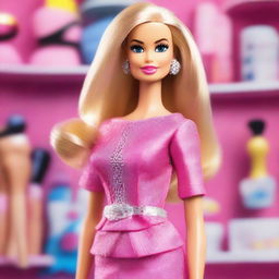 A realistic portrayal of Barbie, capturing her iconic look with detailed features, lifelike hair, and fashionable clothing