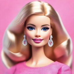 A realistic portrayal of Barbie, capturing her iconic look with detailed features, lifelike hair, and fashionable clothing