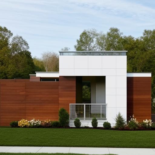 A meticulously detailed 28x43 foot house, true to a modern architectural design, complete with a well-tended front yard.