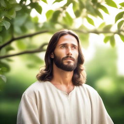 Create a serene and peaceful image of Jesus Christ, with a gentle expression, surrounded by a soft, glowing light