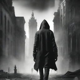 A book cover featuring a black and white cityscape with a young person in distressed jeans and a reaper's dress standing in the foreground