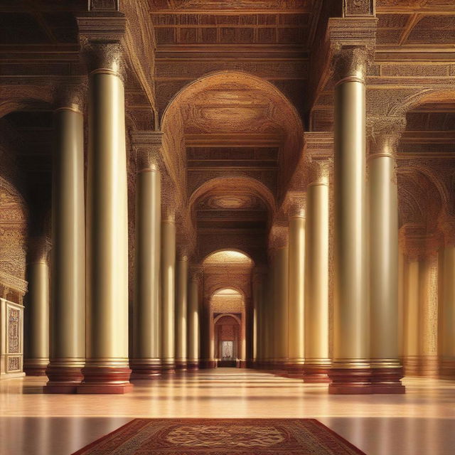 Create an image of a long hall with an altar at the far end