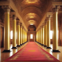 Create an image of a long hall with an altar at the far end