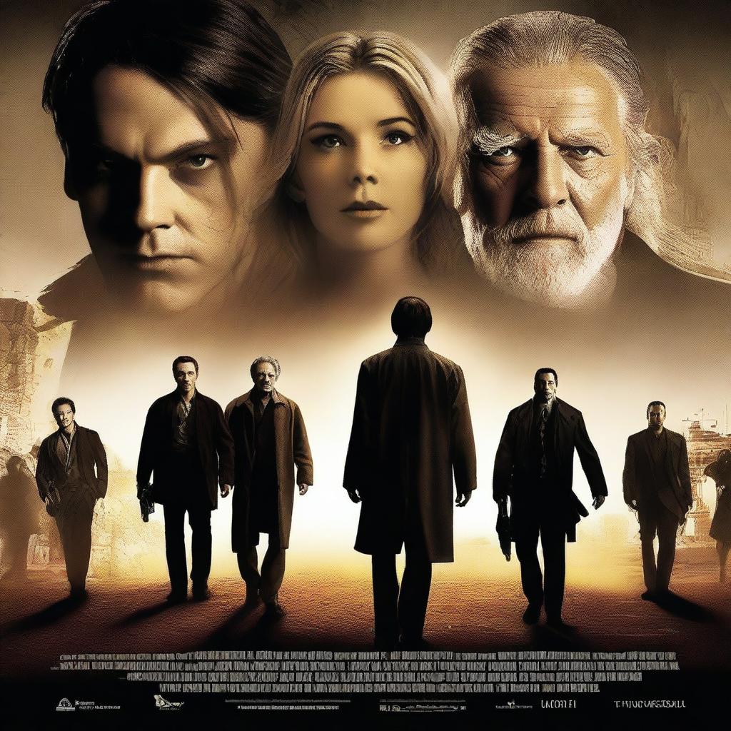 Create a captivating movie poster featuring a dramatic scene with the main characters