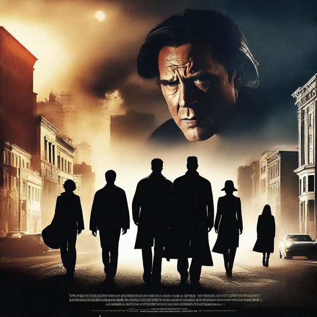 Create a captivating movie poster featuring a dramatic scene with the main characters