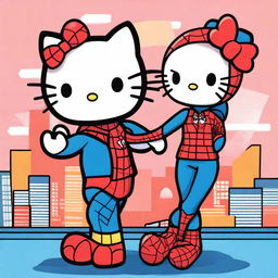 Create an image featuring a couple composed of Hello Kitty and Spider-Man