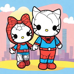 Create an image featuring a couple composed of Hello Kitty and Spider-Man