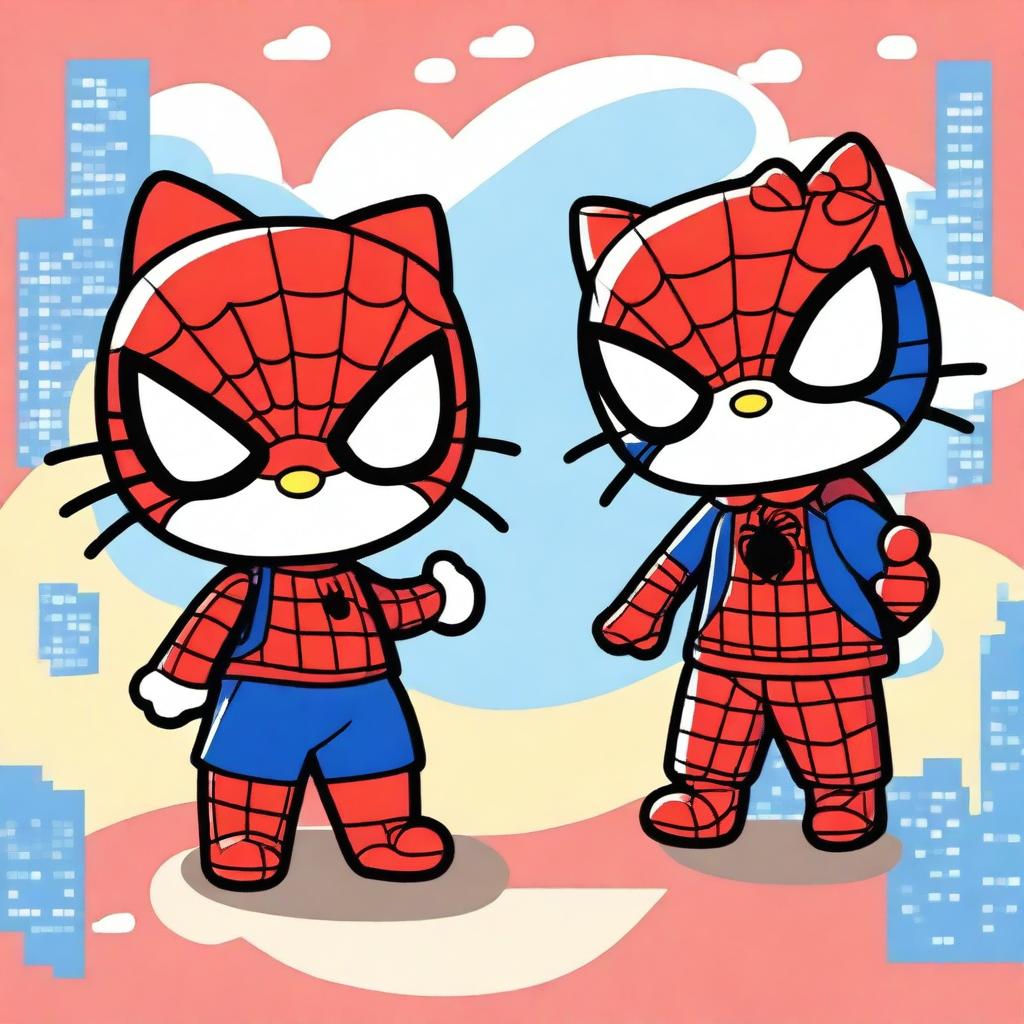 Create an image featuring a couple composed of Hello Kitty and Spider-Man