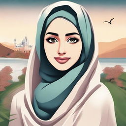 A beautiful illustration of a Muslim girl wearing a hijab