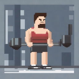 A very simple pixel art depiction of a man working out in a gym