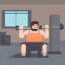 A very simple pixel art depiction of a man working out in a gym