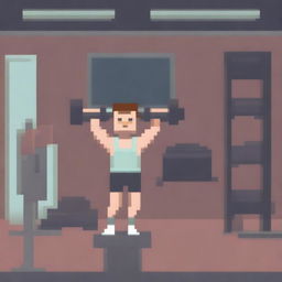 A very simple pixel art depiction of a man working out in a gym