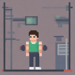 A very simple pixel art depiction of a man working out in a gym