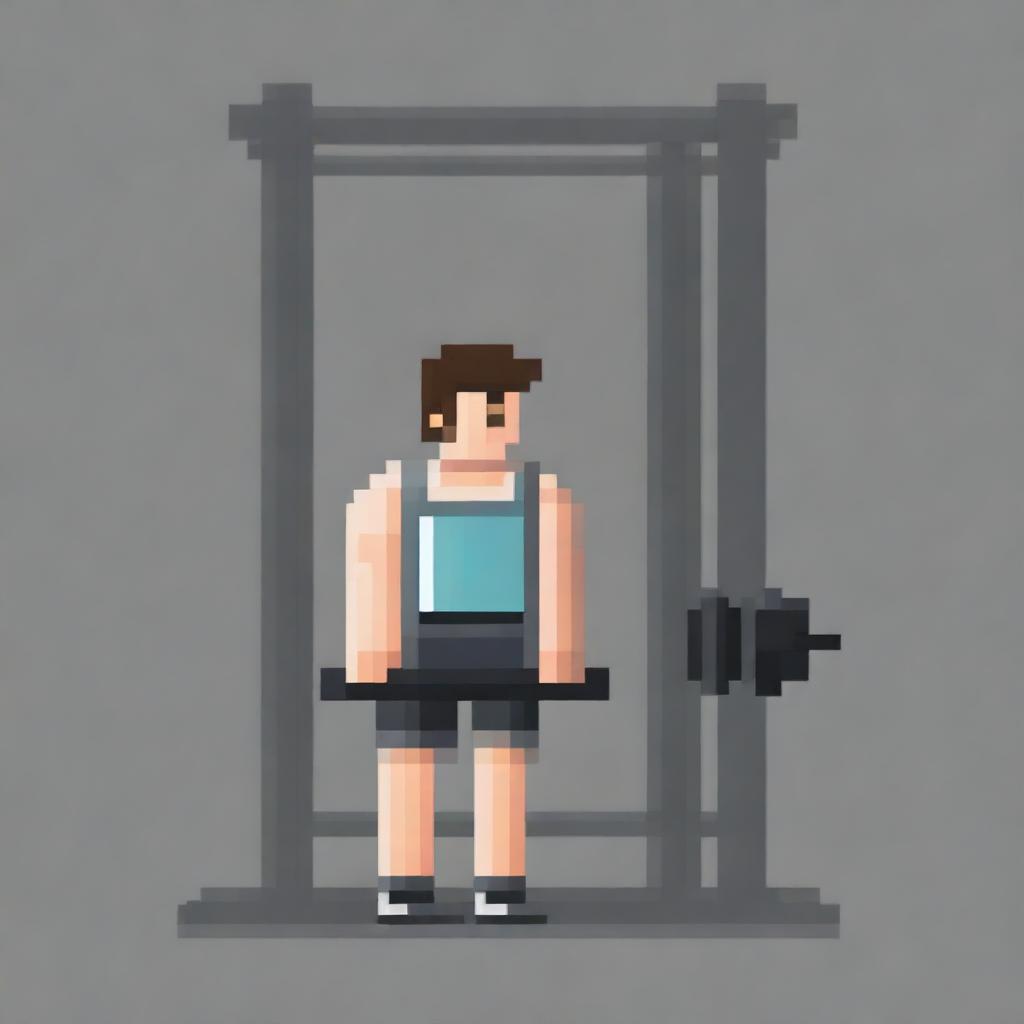 A very simple pixel art depiction of a man working out in a gym at a resolution of 52x36 pixels