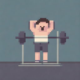 A very simple pixel art depiction of a man working out in a gym at a resolution of 52x36 pixels