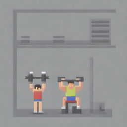 A very simple pixel art depiction of a man working out in a gym at a resolution of 52x36 pixels