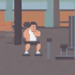 A very simple pixel art depiction of a man working out in a gym at a resolution of 52x36 pixels