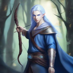 A young, orphaned moon elf male with a cursed mark on his sky blue skin