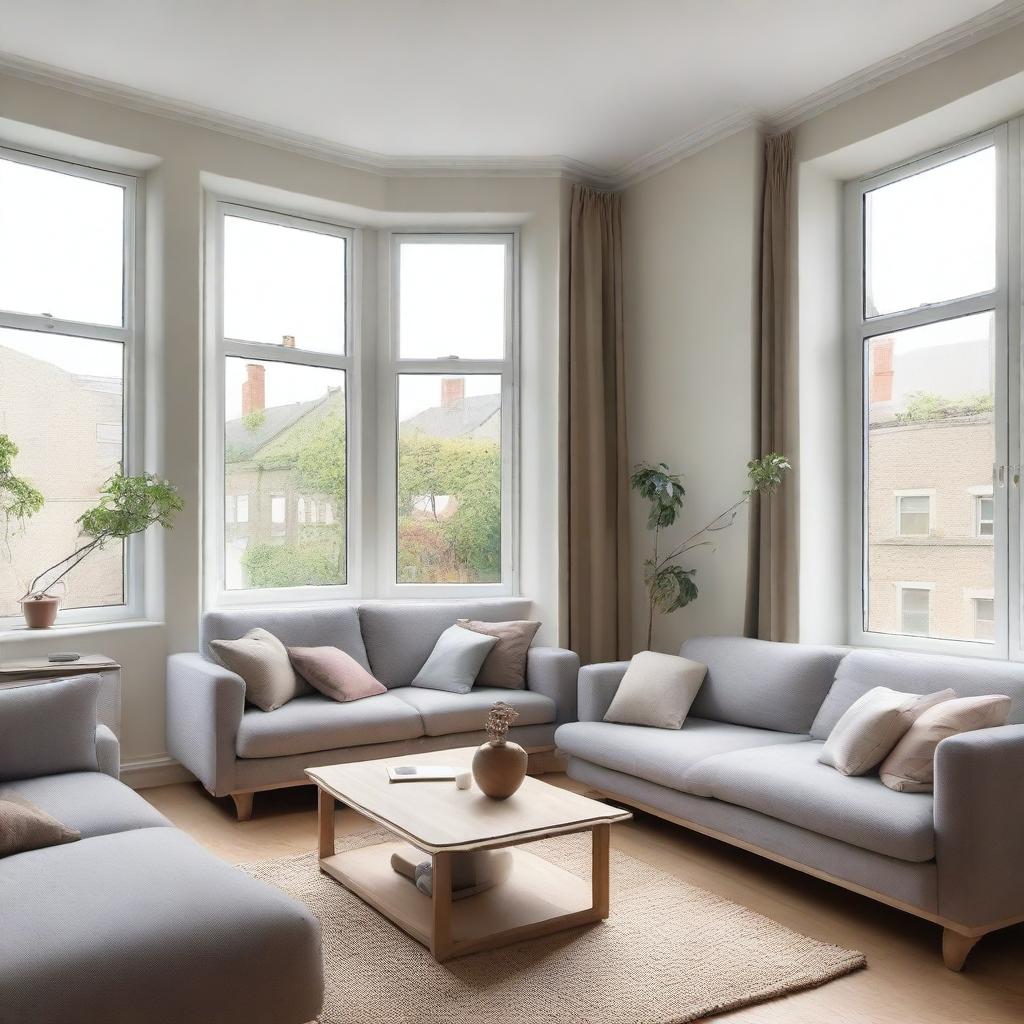 A cozy living room with an area of 20 square meters