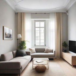 A cozy living room with an area of 20 square meters