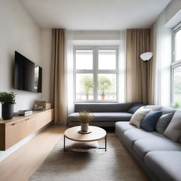 A cozy living room with an area of 20 square meters