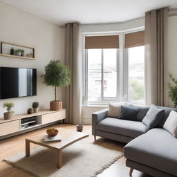 A cozy living room with an area of 20 square meters