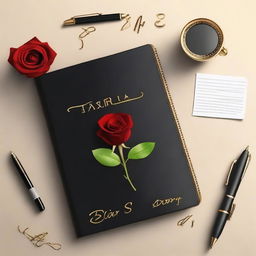 A realistic image of a black diary with the name TARIQ SIR written in bold golden letters on the cover