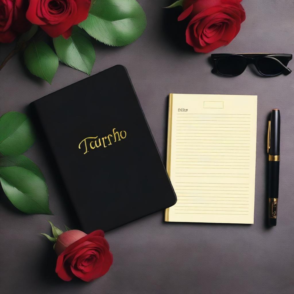 A realistic image of a black diary with the name TARIQ SIR written in bold golden letters on the cover