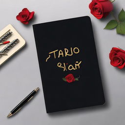 A realistic image of a black diary with the name TARIQ SIR written in bold golden letters on the cover