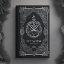 A book cover featuring a supernatural school, rendered in shades of black and gray